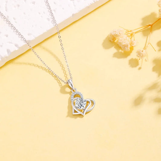 S925 Sterling Silver Heart Shaped Necklace Pendant Clavicle Chain Valentine's Day Birthday Gift Matching Couple Jewelry