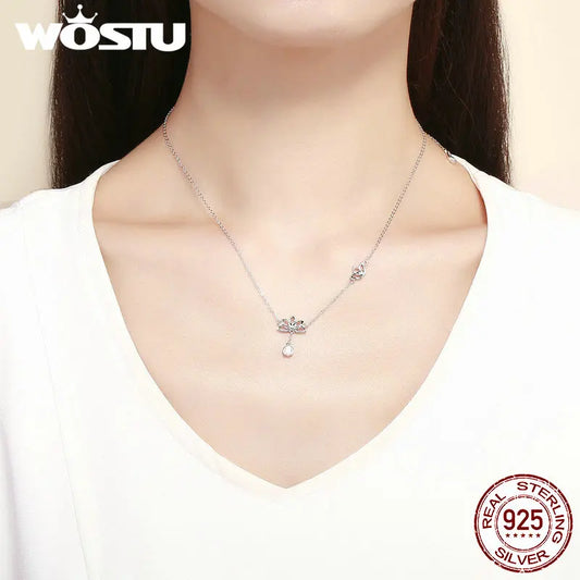 WOSTU Hot Fashion 925 Sterling Silver Lotus Flower Original Pendent Necklaces For Women Luxury Wedding Silver Jewelry FNN012