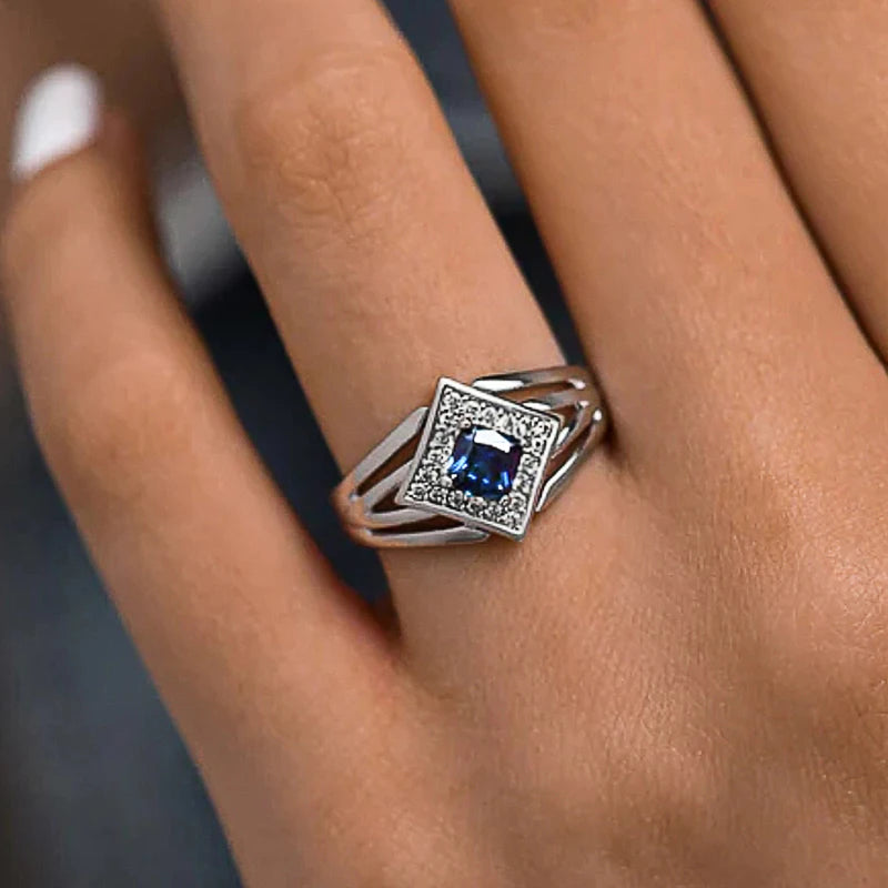 Huitan Elegant Cushion Blue Cubic Zirconia Ring - BOLEVARD RING