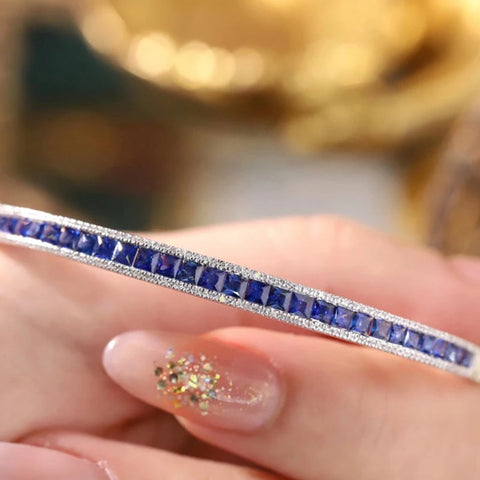Aazuo 18K Pure White Gold Natrual Blue Sapphires