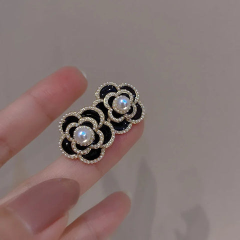 Dripping Zircon Pearl Flower Earrings