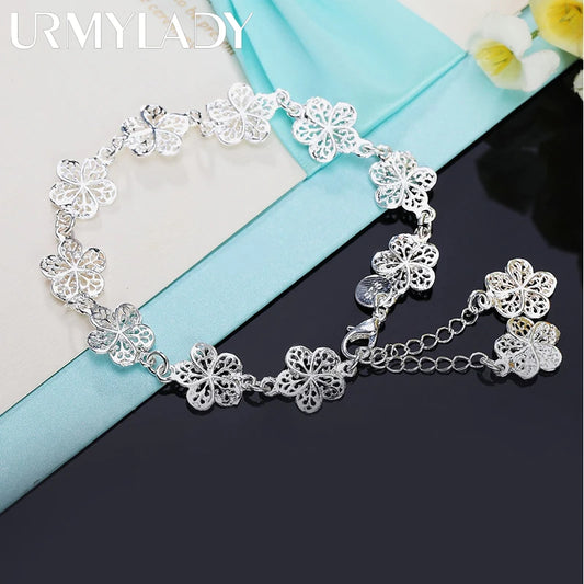 Hot wedding 925 sterling silver bracelet beautiful flowers for women classic high quality fashion jewelry wholesale 20CM