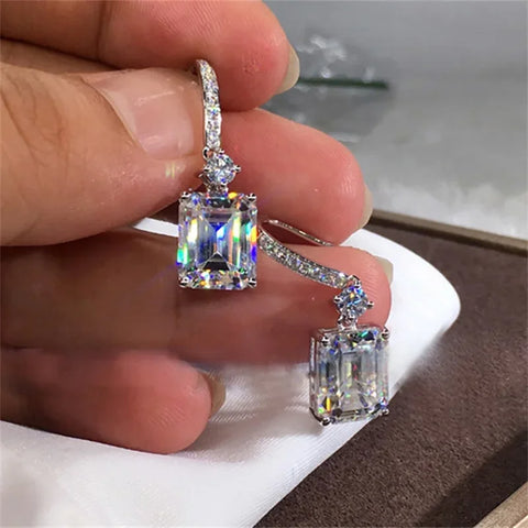 Elegant Cuboid Zircon Dangle Earrings