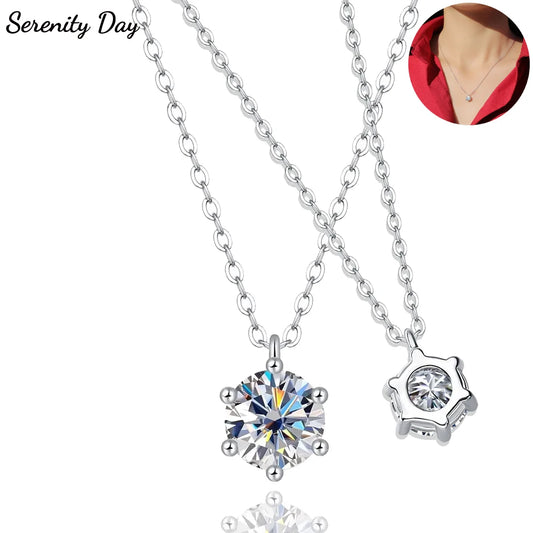 Serenity 1ct D Color Moissanite Pendant Necklace for Women Wedding 100% S925 Solid Silver Necklace Chain Plated 18K Anniversary