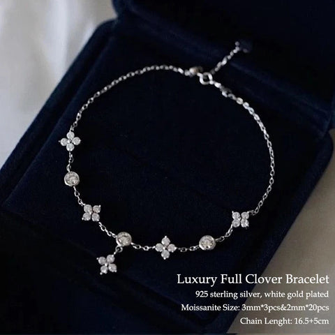 IOGOU Flower Clover Moissanite Pendant Necklace 925 Silver Clavicle Adjustable Chain for Women Girls Gift GRA Certified Jewelry