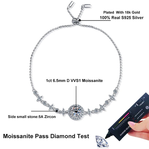 NeeTim 1ct 6.5mm Moissanite Bracelet