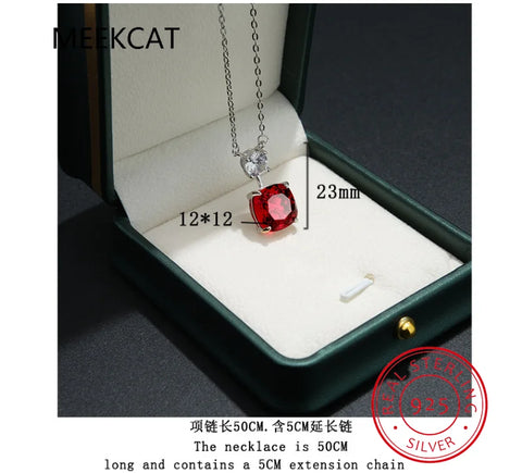 Cushion Cut Red Natural Garnet Ruby 925 Sterling Silver Square Pendant Necklace for Women Gemstone Jewelry Colar de Prata