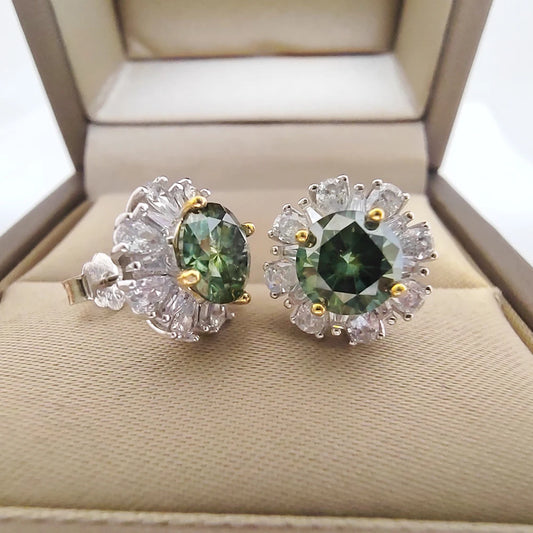 1CT Green Moissanite Stud Earrings with GRA Certificate S925 Silver