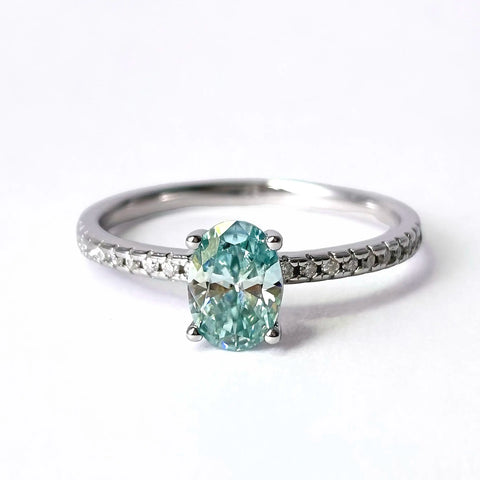 Oval Aquamarine Moissanite Ring