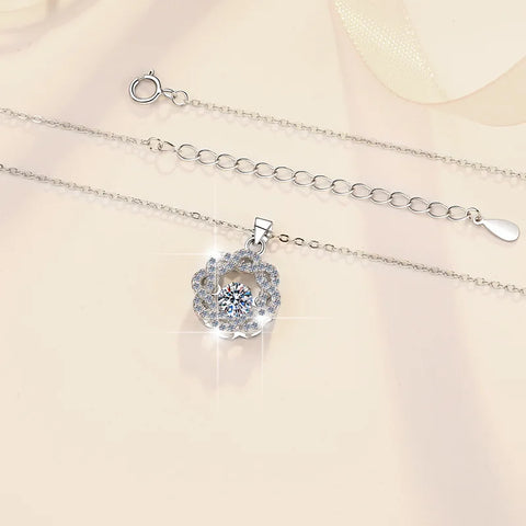 JEJIRCON S925 Sterling Silver Moissanite Necklace for Women 0.5CT Jumping Heart Moving Flower Versatile Pendant Clavicle Chain