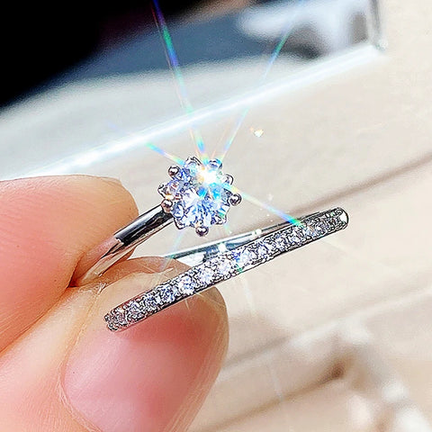 Huitan Delicate Silver Color Opening Circle Rings