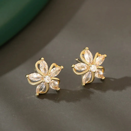 Sweet Elegant Zircon Embedded Petal Earrings