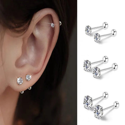 3Pairs Classic Round Zirconia Stud Earrings