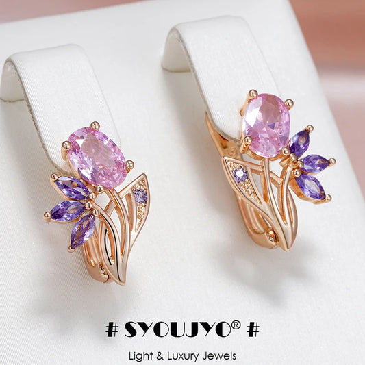 SYOUJYO Purple Natural Zircon Flower Drop Earrings