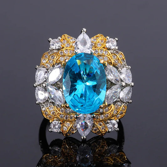 Aquamarine Necklace Zircon Pendant Necklace for Women European and American Style Emerald Ring Red Tourmaline Ring