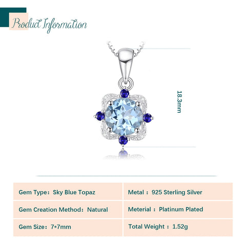 Potiy 925 sterling silver Natural Sky Blue Topa Pendant for women jewellery elegant sets  retro luxury quality  valentines Gifts