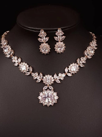 Luxury Indian Jewelry Set For Women Zirconia Bridal Necklace Earring Set For Wedding Evening Party Prom Pendant Necklace