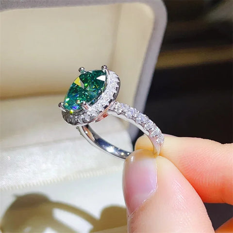 FEOBUR 3/5ct Oval Moissanite Halo Ring