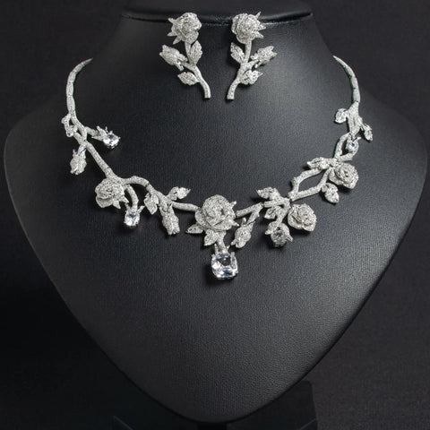 Autumn and winter earrings temperament flowers rose necklace full of diamonds suit women