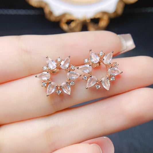 FS 3*5mm Natural Rose Quartz Flower Earrings