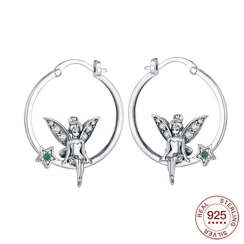 925 Sterling Silver Elegant Sparkling Lucky Clover Hoops Earring