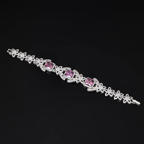 Dubai Luxury Purple Crystal Necklace, Necklace, Earring Set, Suitable for Women Brides' Wedding Jewelry Parties