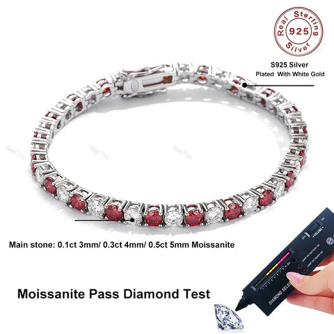 NeeTim Red and White All Moissanite Tennis Bracelets