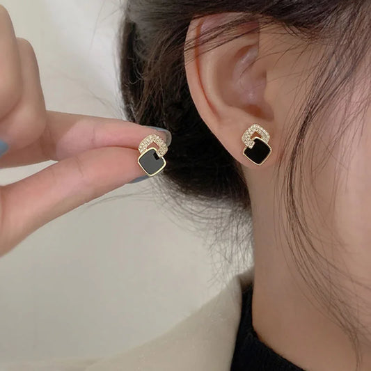 Korean Style Black Zircon Stud Earring