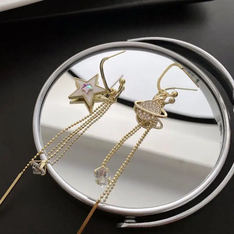 New Fashion Pentagram Asymmetric Long Tassel Earring