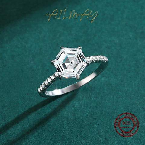 Ailmay Sparkling Hexagon Ring Fashion 925 Sterling Silver - BOLEVARD RING