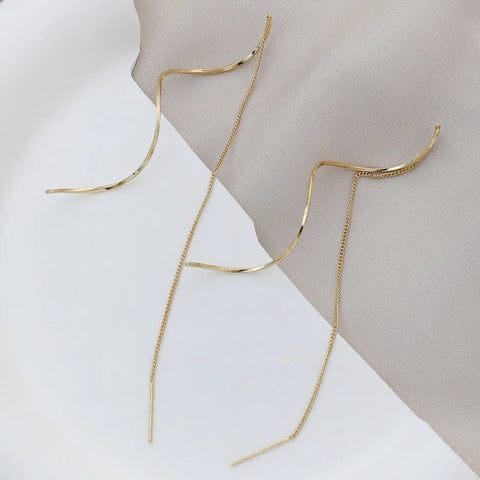 1 Pair Fashion Long Tassel Threader Earrings