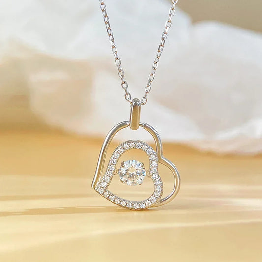 S925 Sterling Silver Heart Shaped Pendant Necklace Clavicle Bone Cross Border Jewelry MOissanite Sparkling Pure Silver Heart