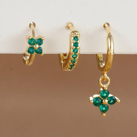 3PCS Fashion Orange Blue Zircon Hanging Earrings