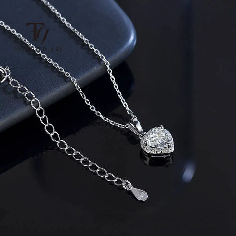 TY 1carat Moissanite Heart Pendant Women's Necklace D Color Real 925 Sterling Silver Necklace Shining Heart Valentine's Day Gift