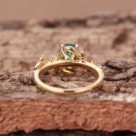 Cocktail Oval Shaped Moss Agate Rings Leaf Branch Ring - BOLEVARD RING