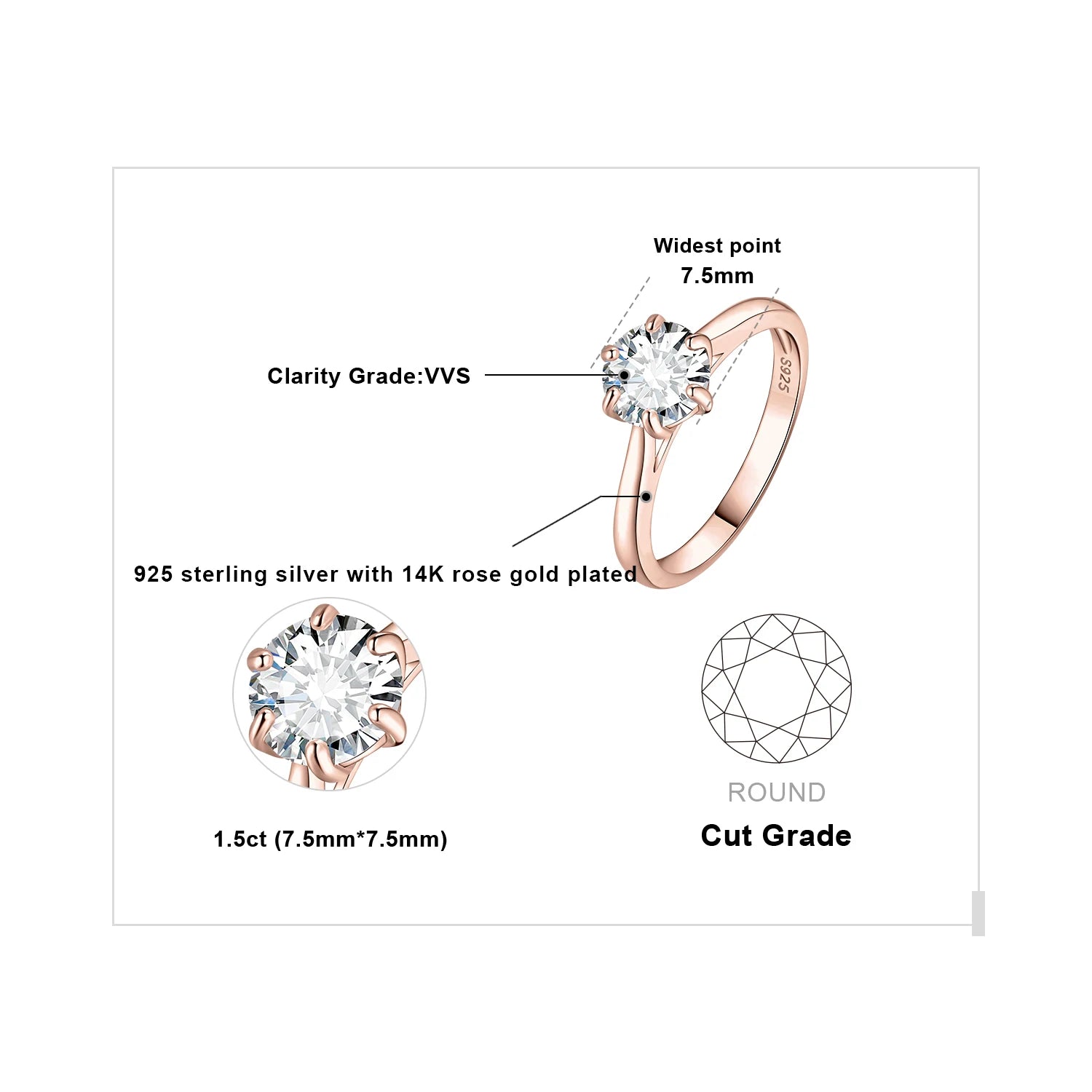 JewelryPalace Moissanite D Color 0.5ct 1ct 1.5ct 2ct Round Cut - BOLEVARD RING
