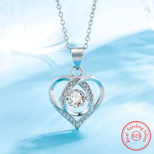 Real 925 Sterling Silver High Quality Jewelry Crystal Zircon Heart Pendant Necklace For Women Fashion FQL23257WH