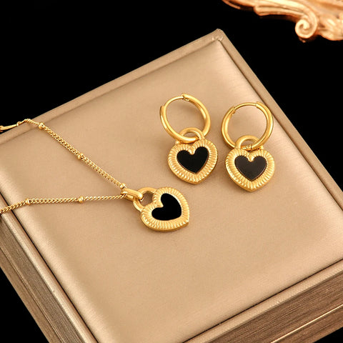 EILIECK 316L Stainless Steel Star Flower Bear Necklace Earrings