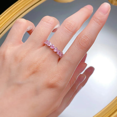 Heart-Shaped Pink Quartz Lab Diamond Ring
