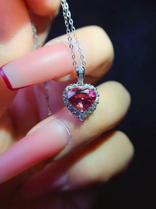 KJJEAXCMY S925 Sterling Silver Natural near Full Clarity Brazilian Tourmaline Women's Necklace Pendant Birthday Wedding Gift