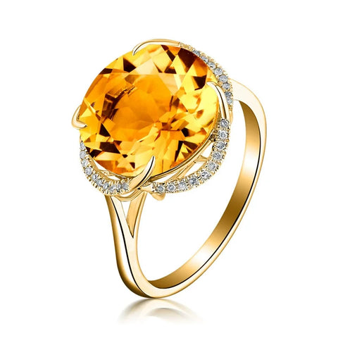 Natural Yellow Citrine Quartz Flower Adjustable Ring