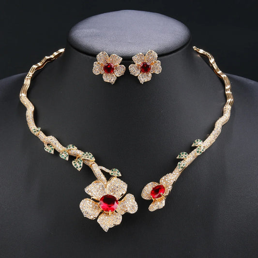 Elegant Flower Necklace Earrings, European Jewelry Bridal Wedding Party, Dress Accessories Fashion CZ Jewelry Set CN11315