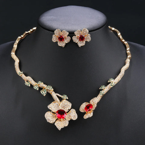 Elegant Flower Necklace Earrings, European Jewelry Bridal Wedding Party, Dress Accessories Fashion CZ Jewelry Set CN11315