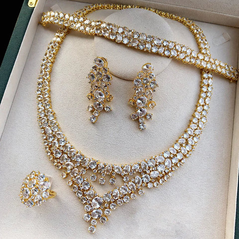 GODKI Luxury Princess 4PCS Flower African Jewelry Sets For Women Wedding Party Full Cubic Zircon Dubai Bridal jewelry Set Gift