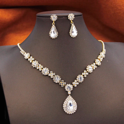 Rhinestone Flower Necklace Set