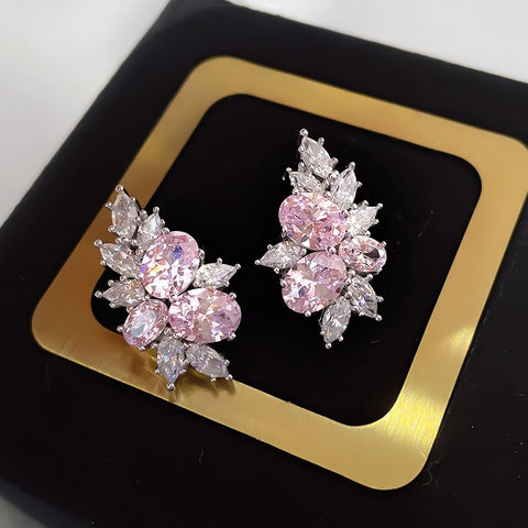 Huitan Sweet Pink Cubic Zirconia Stud Earrings