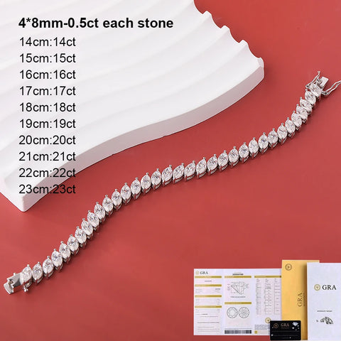 BXINY GRA Certified Marquise Cut All Moissanite Tennis Bracelet