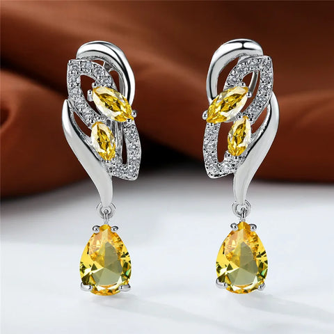 Luxury Female Blue Rainbow Stone Earring