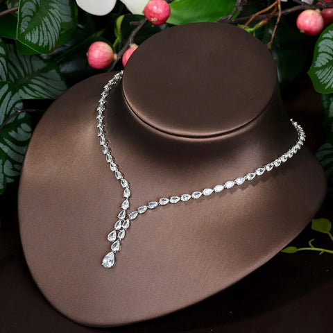 HIBRIDE Simple CZ Ladies Jewelry Sets Water Drop Cubic Zirconia Crystal Tassel Earrings and Necklace Set for Women Gifts N-1149