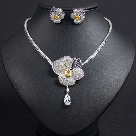 2-piece Jewelry Set for Women's Wedding zircon flower Necklace Earring full -diamond